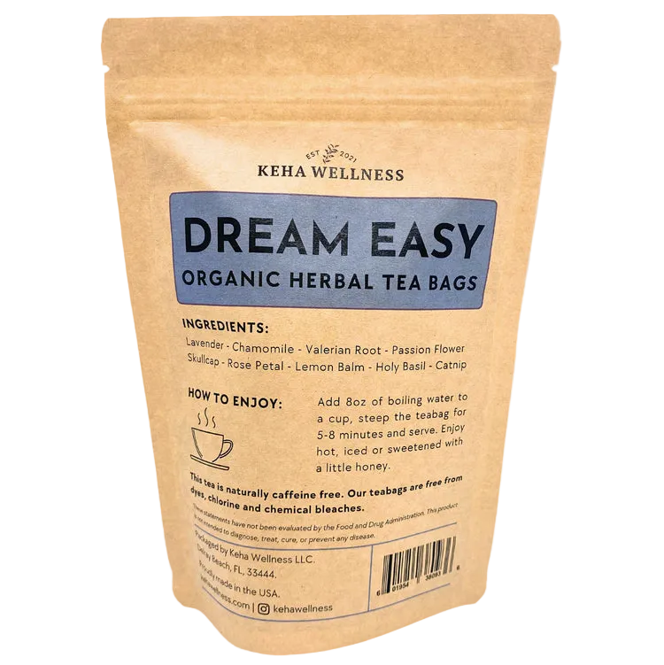 Keha Wellness Dream Easy Organic Herbal Tea Bags packaging on a light gray background