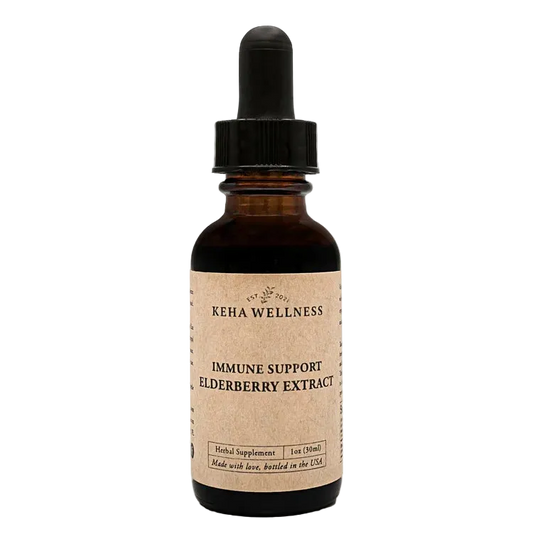 Bottle of Keha Wellness immune support elderberry extract on a white background
