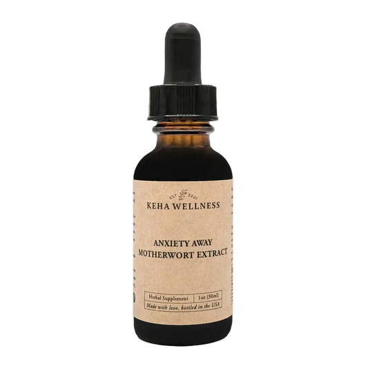 Bottle of Keha Wellness Anxiety Away Motherwort Extract on a white background