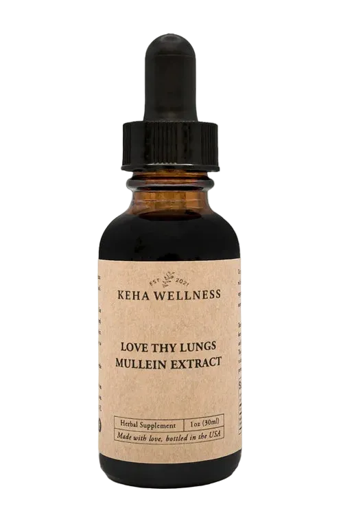 Bottle of Keha Wellness Love Thy Lungs Mullein Extract on a white background