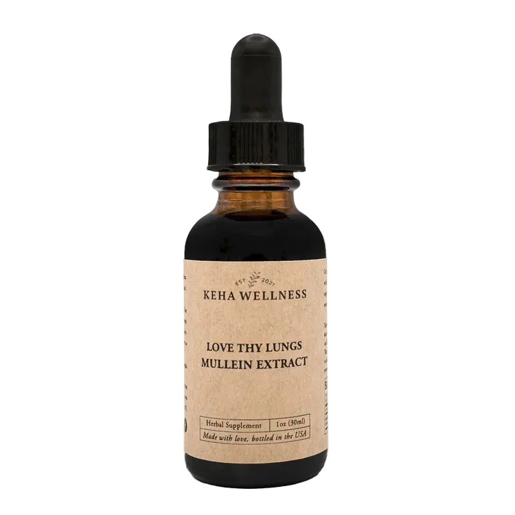 Bottle of Keha Wellness Love Thy Lungs Mullein Extract on a white background