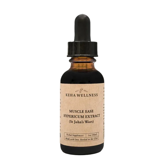 Bottle of Keha Wellness Muscle Ease Hypericum Extract on a white background