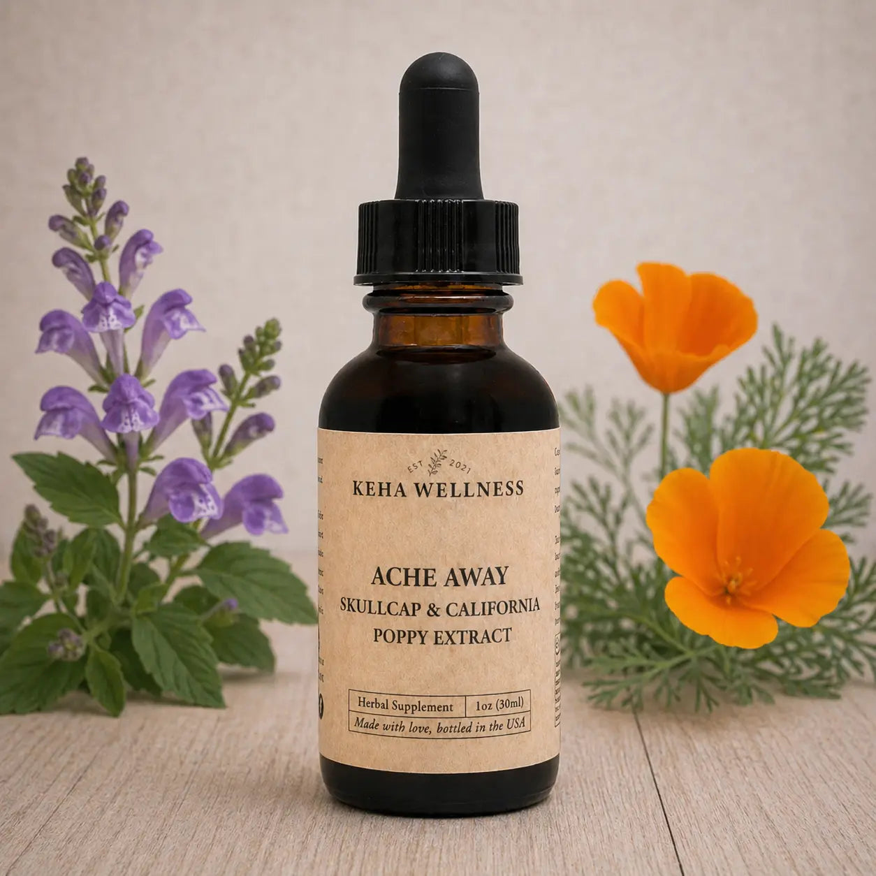 Ache Away Tincture — Skullcap & California Poppy | Organic Herbal Comfort Blend
