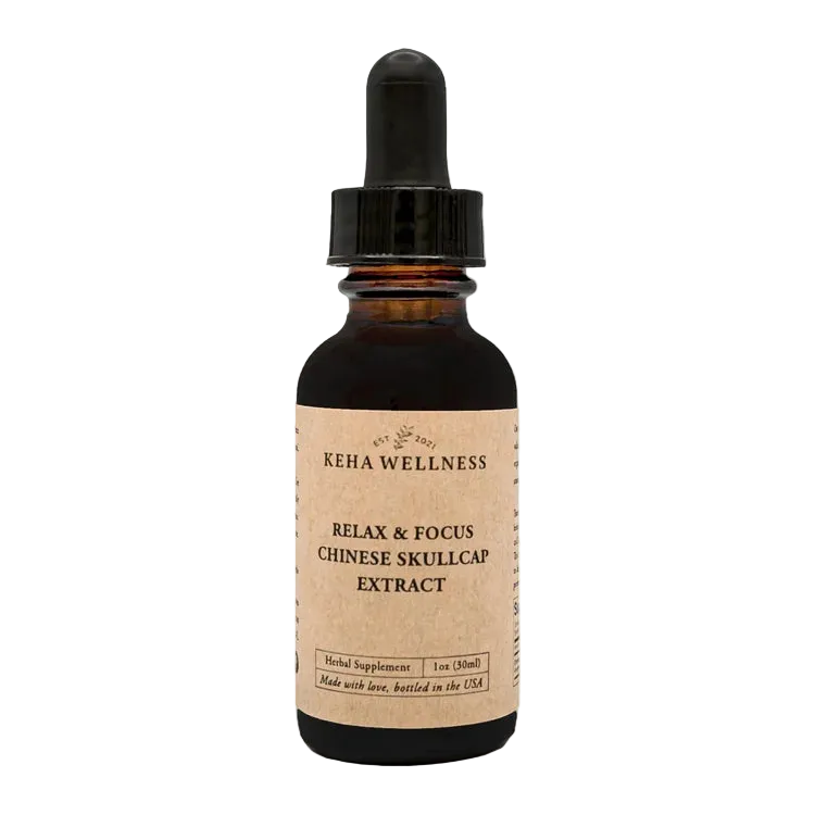 Bottle of Keha Wellness Chinese Skullcap Extract on a white background
