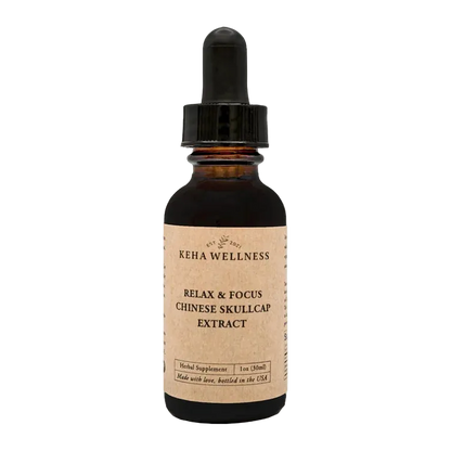Bottle of Keha Wellness Chinese Skullcap Extract on a white background