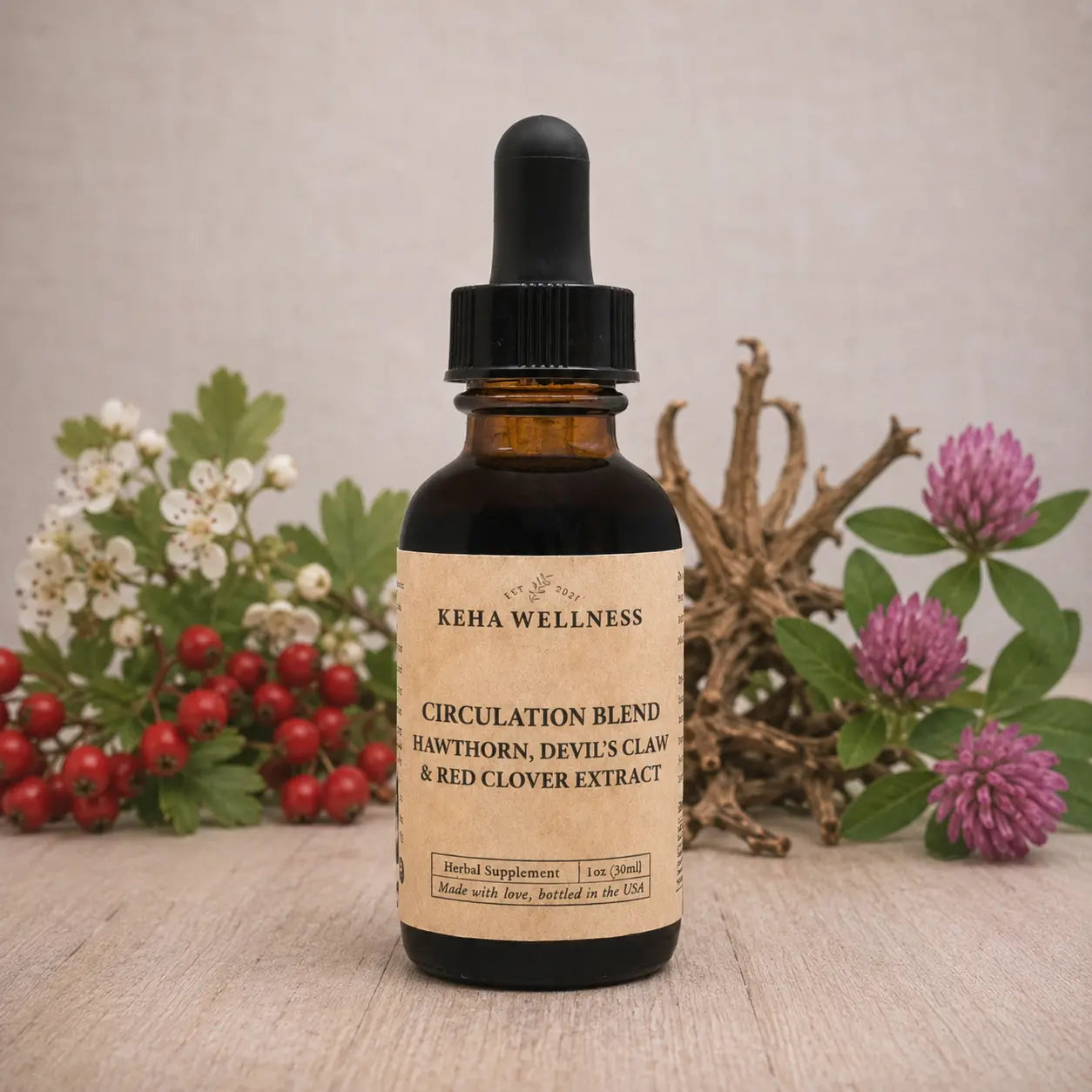 Circulation Blend Tincture — Hawthorn, Devil's Claw & Red Clover | Organic Herbal Circulatory Extract