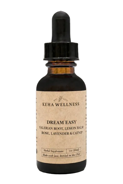 Bottle of Keha Wellness Dream Easy supplement with a dropper on a white background