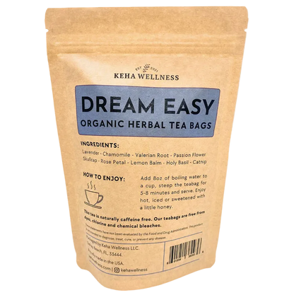 Keha Wellness Dream Easy Organic Herbal Tea Bags packaging on a light gray background