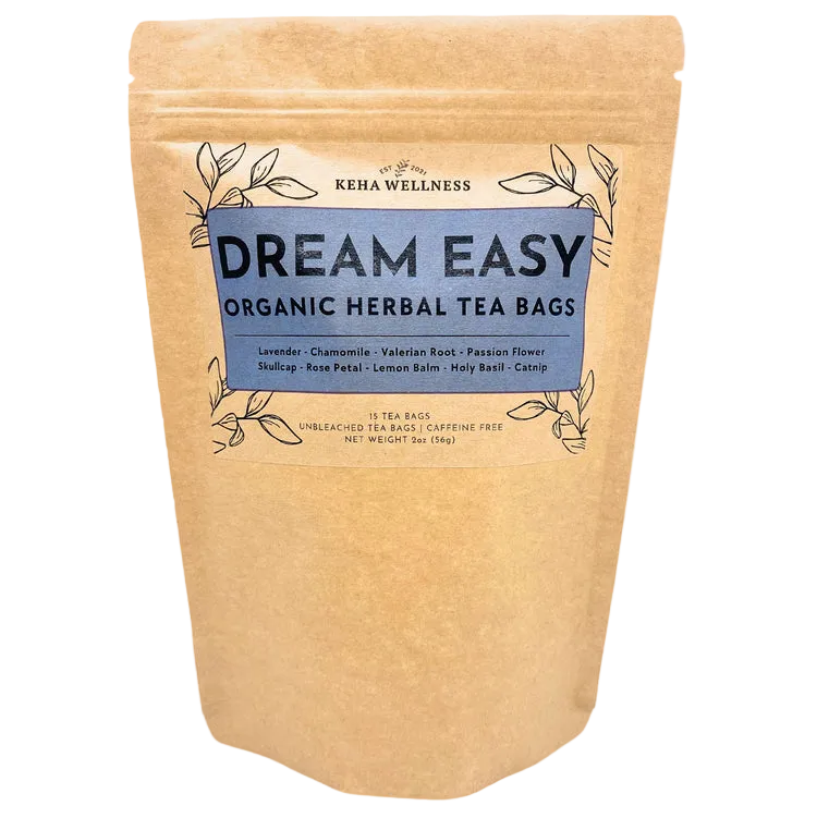 Kerra Wellness Dream Easy Organic Herbal Tea Bags packaging on a light gray background