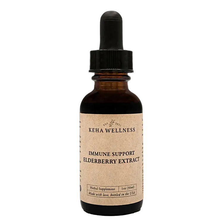 Bottle of Keha Wellness immune support elderberry extract on a white background