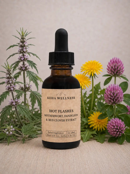 Hot Flashes Tincture — Motherwort, Dandelion & Red Clover | Organic Herbal Extract
