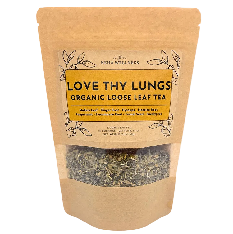 Keha Wellness Love Thy Lungs organic loose leaf tea package on a white background
