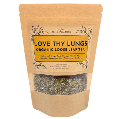Keha Wellness Love Thy Lungs organic loose leaf tea package on a white background
