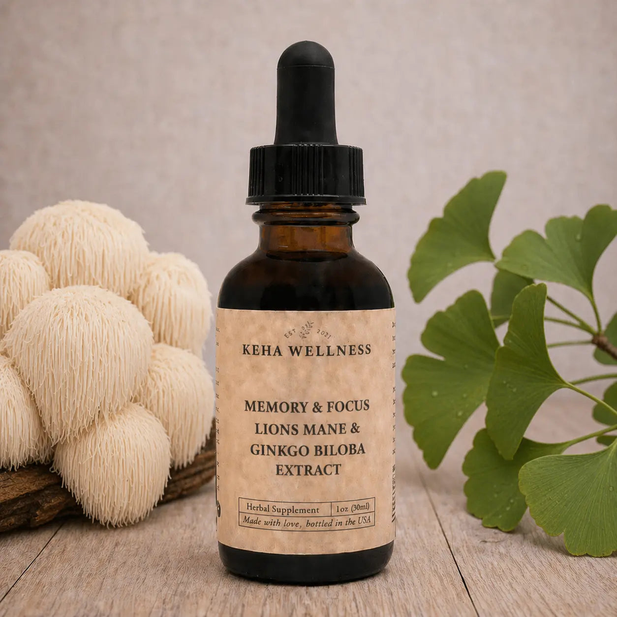 Memory & Focus Tincture — Lion's Mane & Ginkgo Biloba | Organic Herbal Cognitive Support Blend