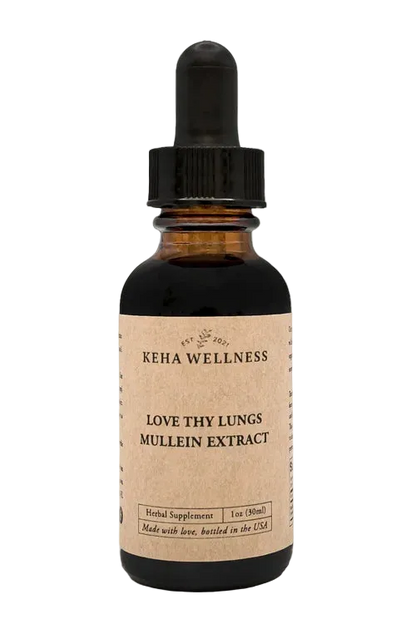 Bottle of Keha Wellness Love Thy Lungs Mullein Extract on a white background