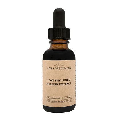 Bottle of Keha Wellness Love Thy Lungs Mullein Extract on a white background