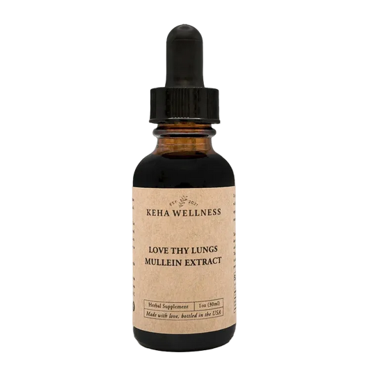 Bottle of Keha Wellness Love Thy Lungs Mullein Extract on a white background