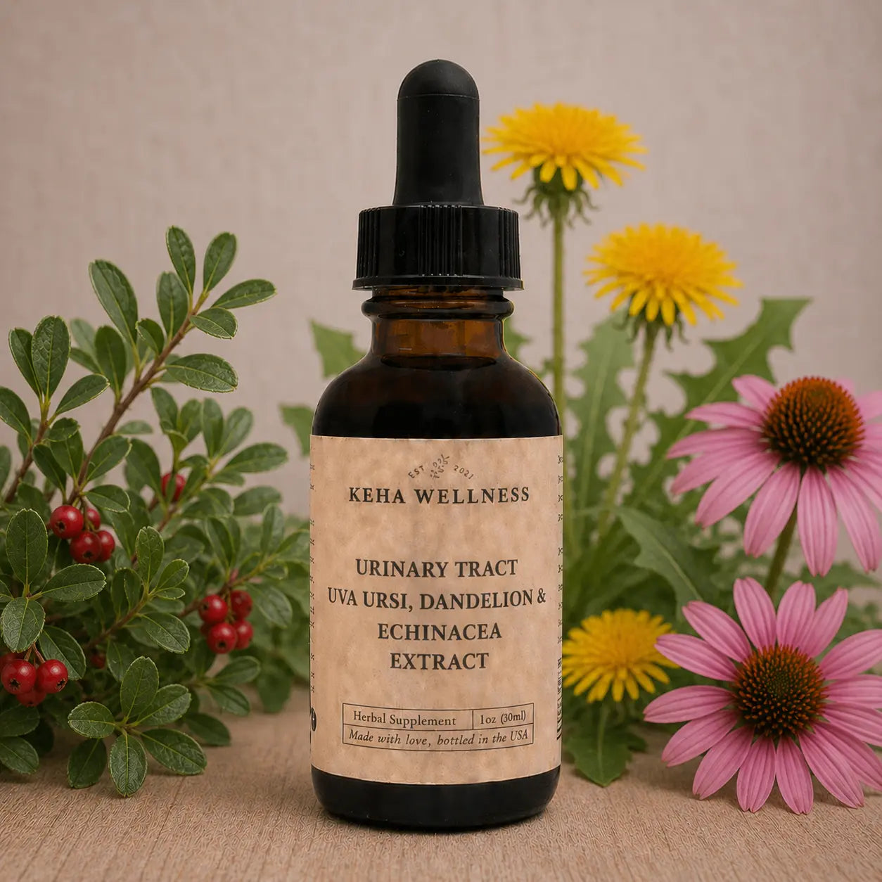 Urinary Tract Tincture — Uva Ursi, Dandelion & Echinacea | Organic Herbal Urinary Wellness Blend